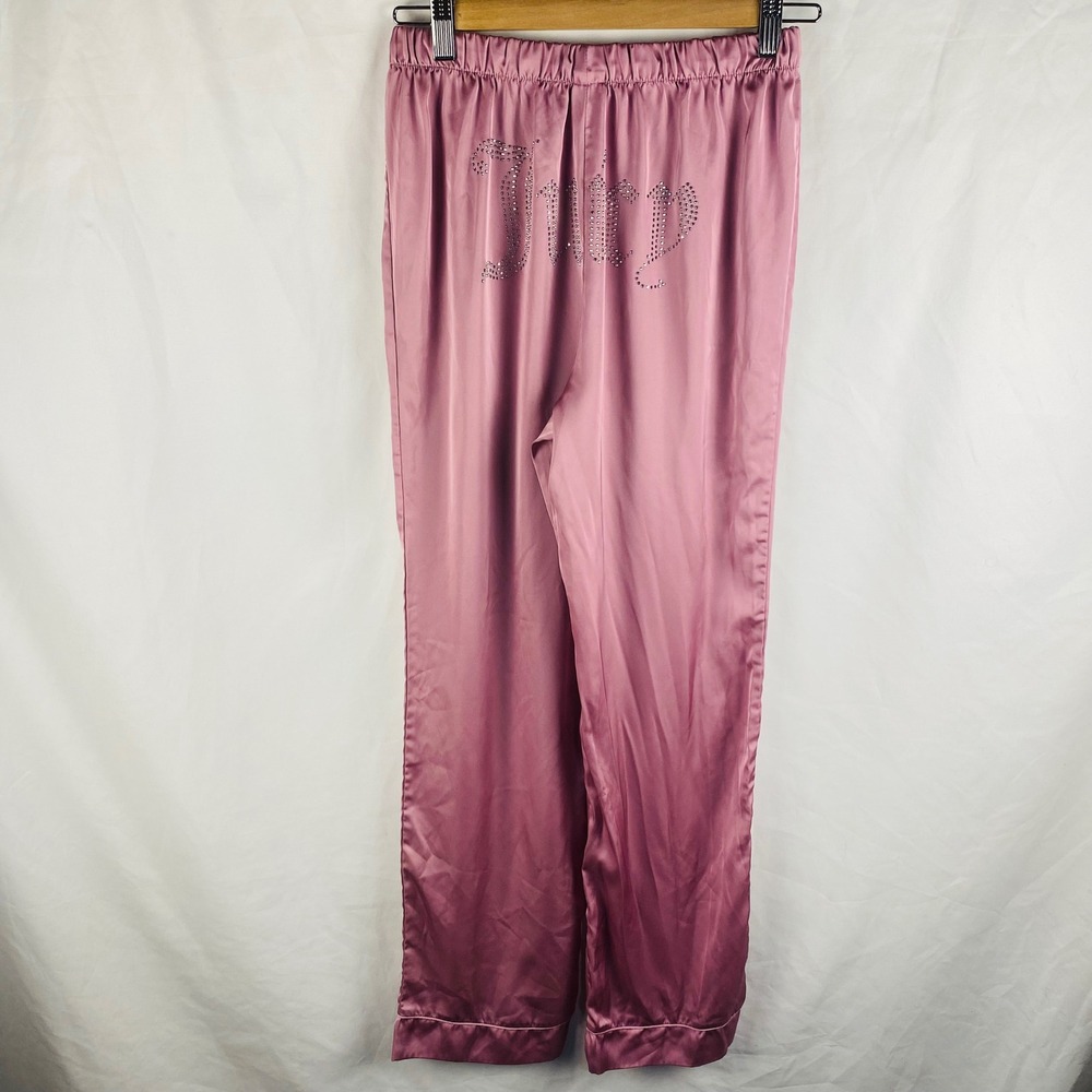 Juicy Couture Pink Satin Lounge‎ Sleep Pants Small Rhinestone Logo Y2K McBling